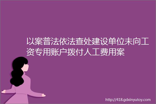 以案普法依法查处建设单位未向工资专用账户拨付人工费用案